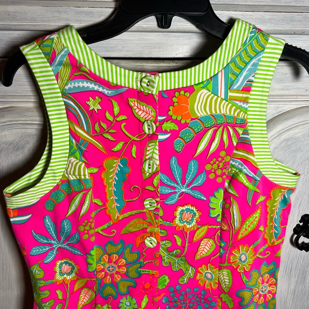 Gretchen Scott Button Back Dress Bright Pink Hummingbird Heaven Floral Preppy - Picture 11 of 11